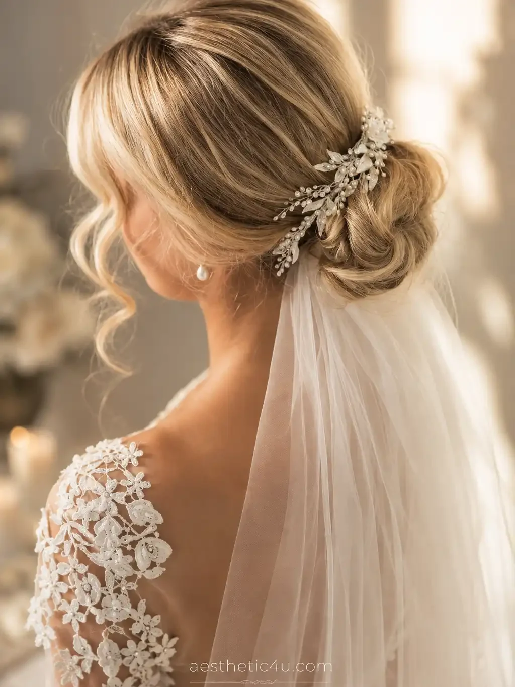 Classic low chignon bridal updo for an elegant wedding look