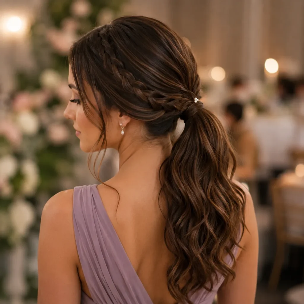 Braided Low Ponytail with Soft Waves