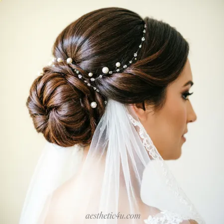 Elegant bridal bun with wedding veil