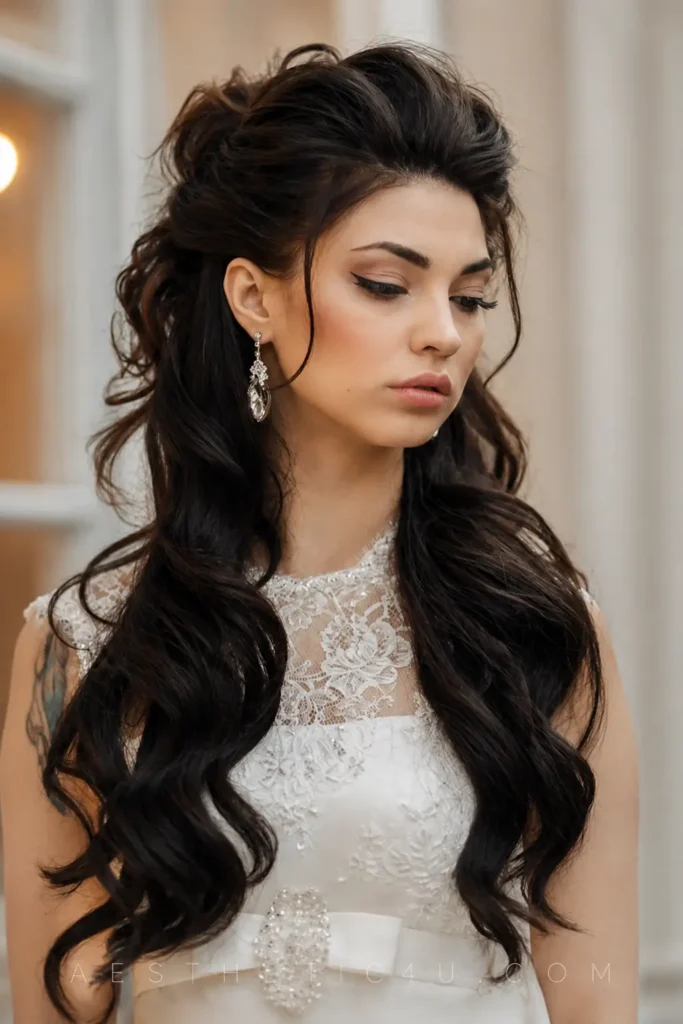 Elegant bridal updo with soft crown volume