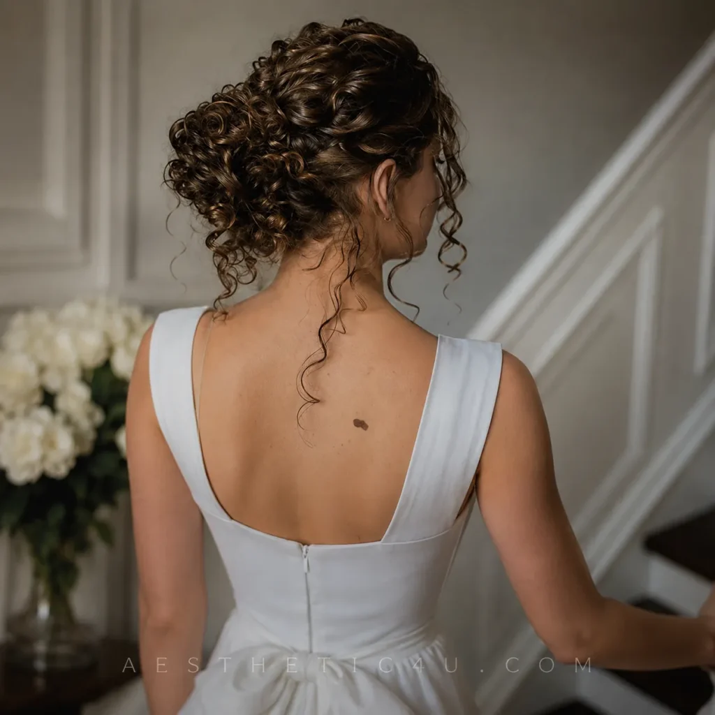 Elegant curly bun bridal hairstyle