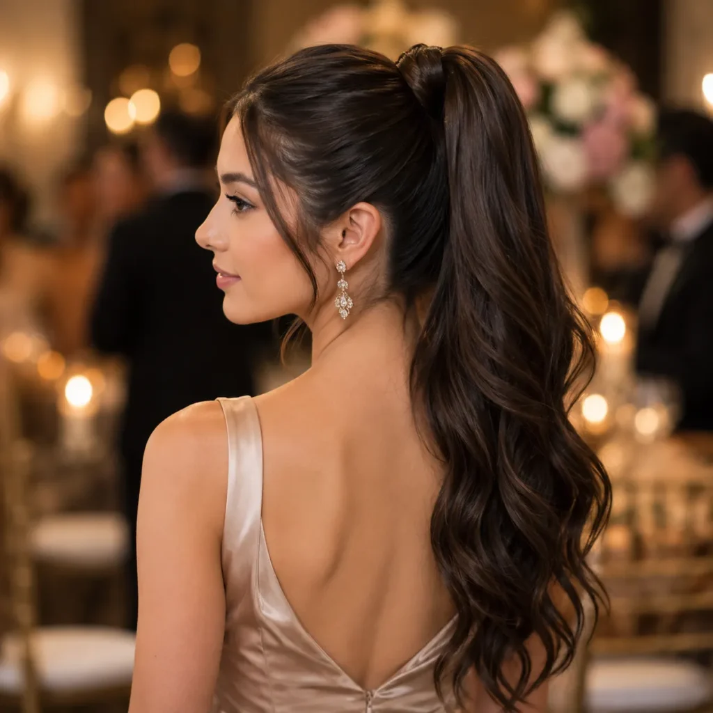 High Ponytail with Long Soft Waves