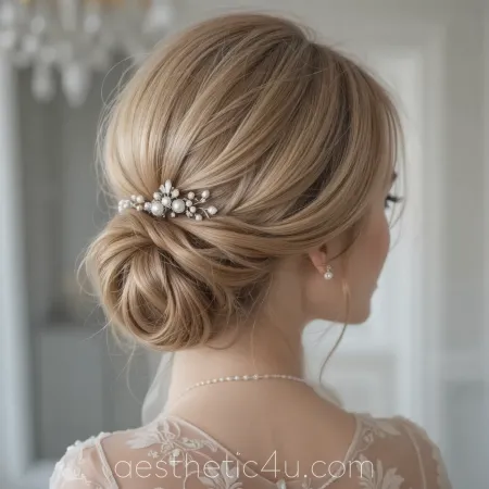 Hollywood-inspired glamorous low bridal bun