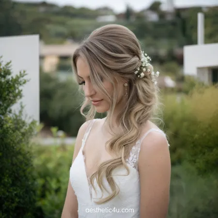Loose side-swept bridal updo with romantic texture