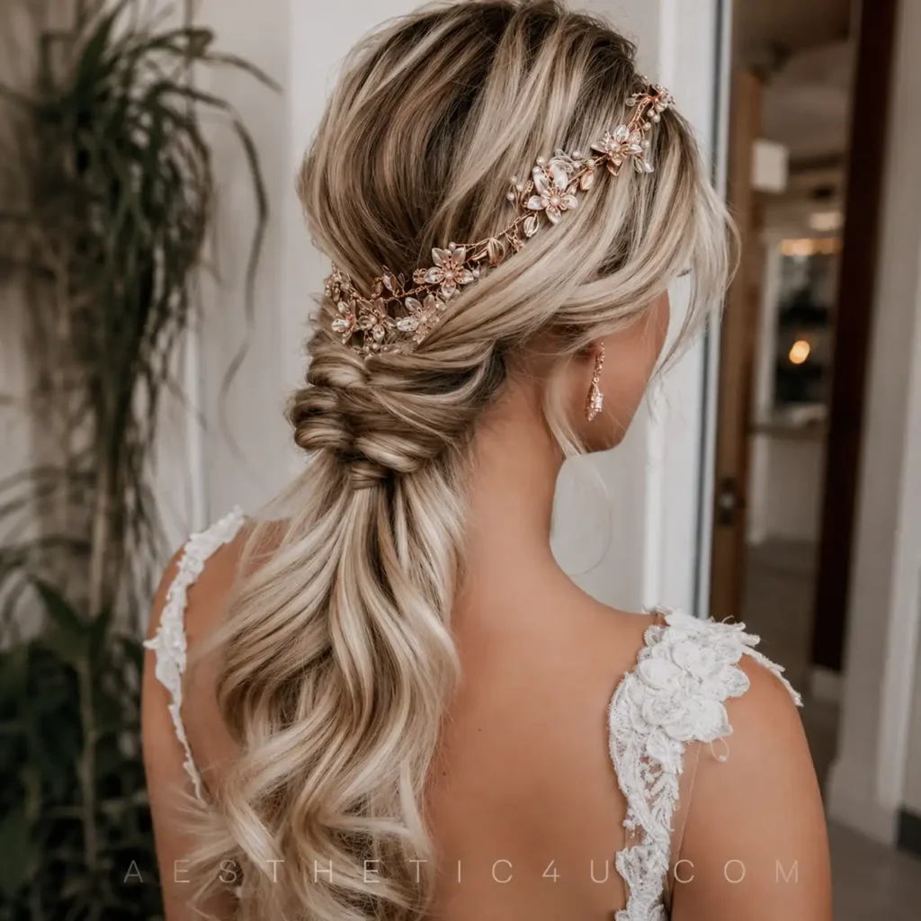 Romantic low ponytail wedding hairstyle