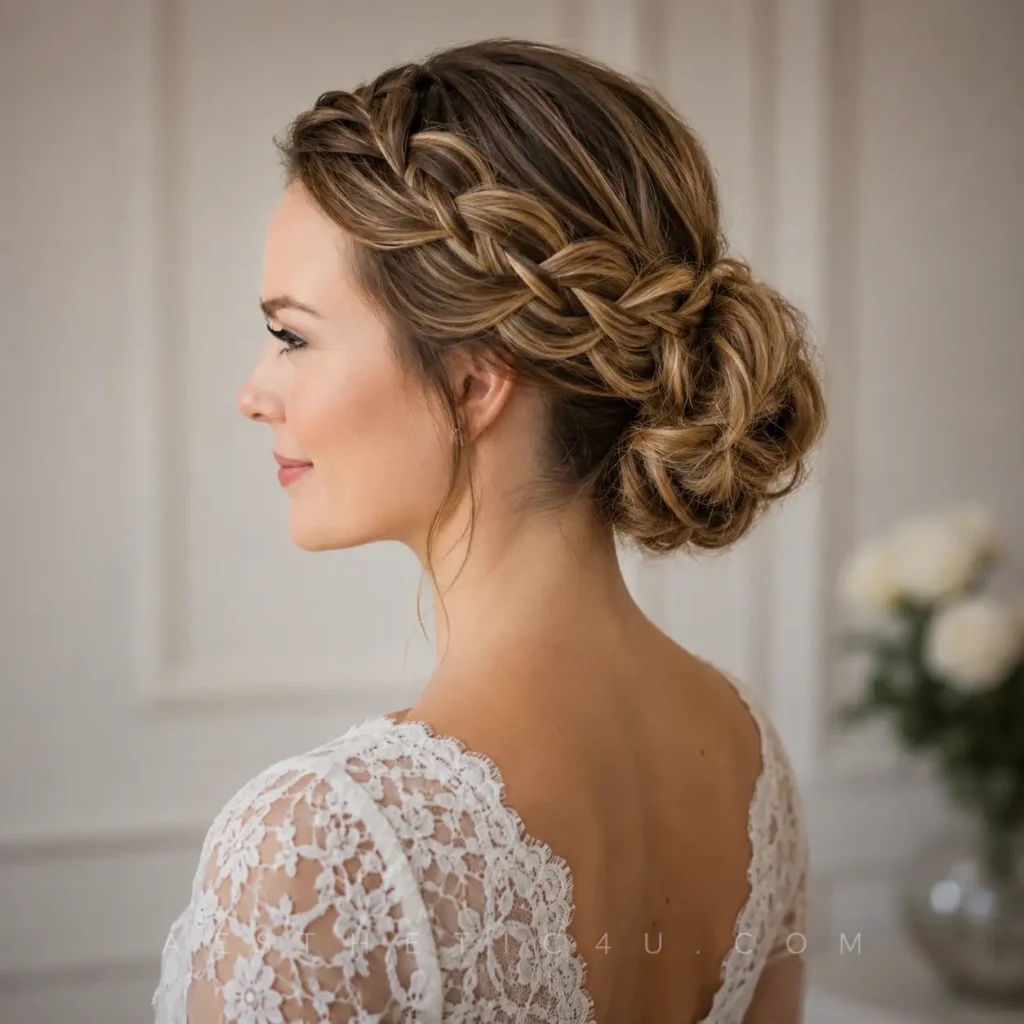 Romantic braided bun for an elegant wedding