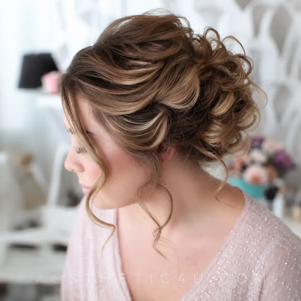 Soft curled bridal updo with romantic texture