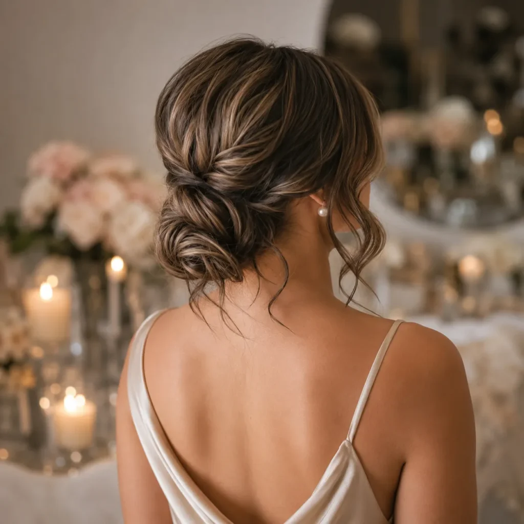 Textured Low Chignon with Soft Waves