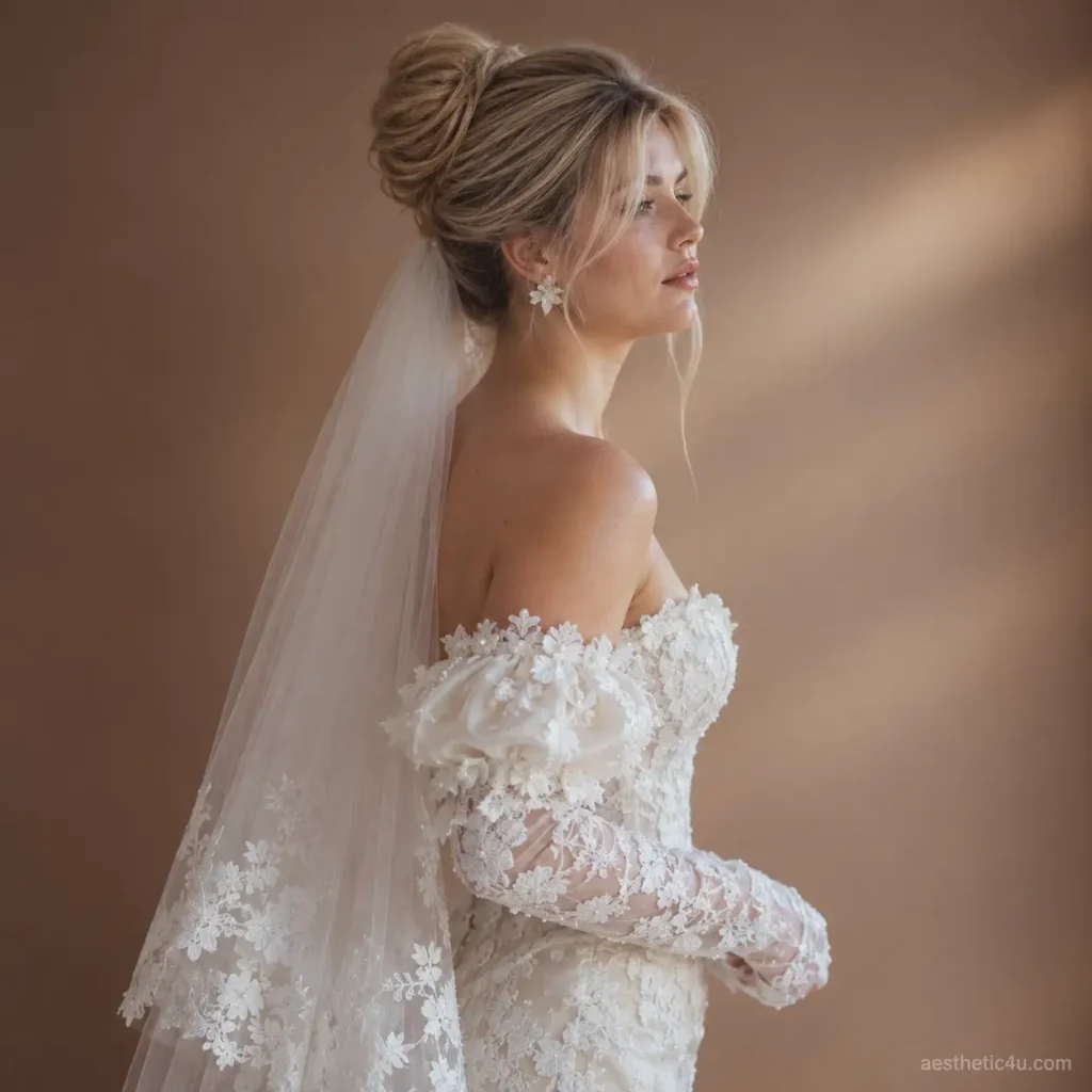 1. Classic Low Bun With Veil