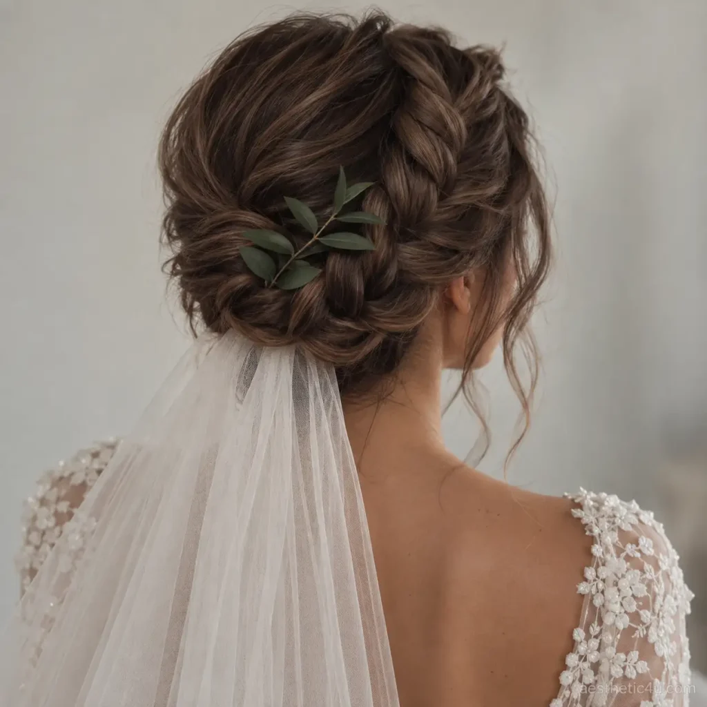 10. Dutch Braid Bridal Updo With Veil