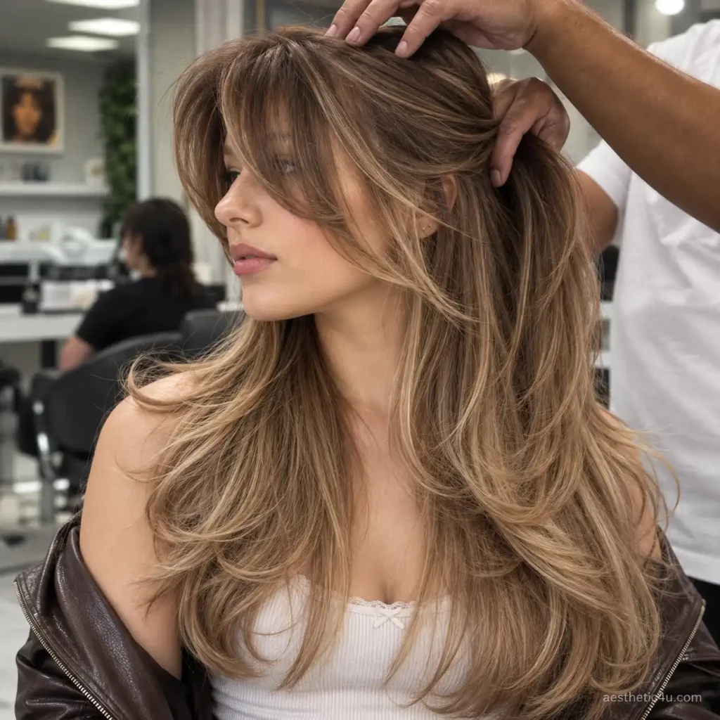 11. Long Layers with Curtain Bangs for Thick Hair