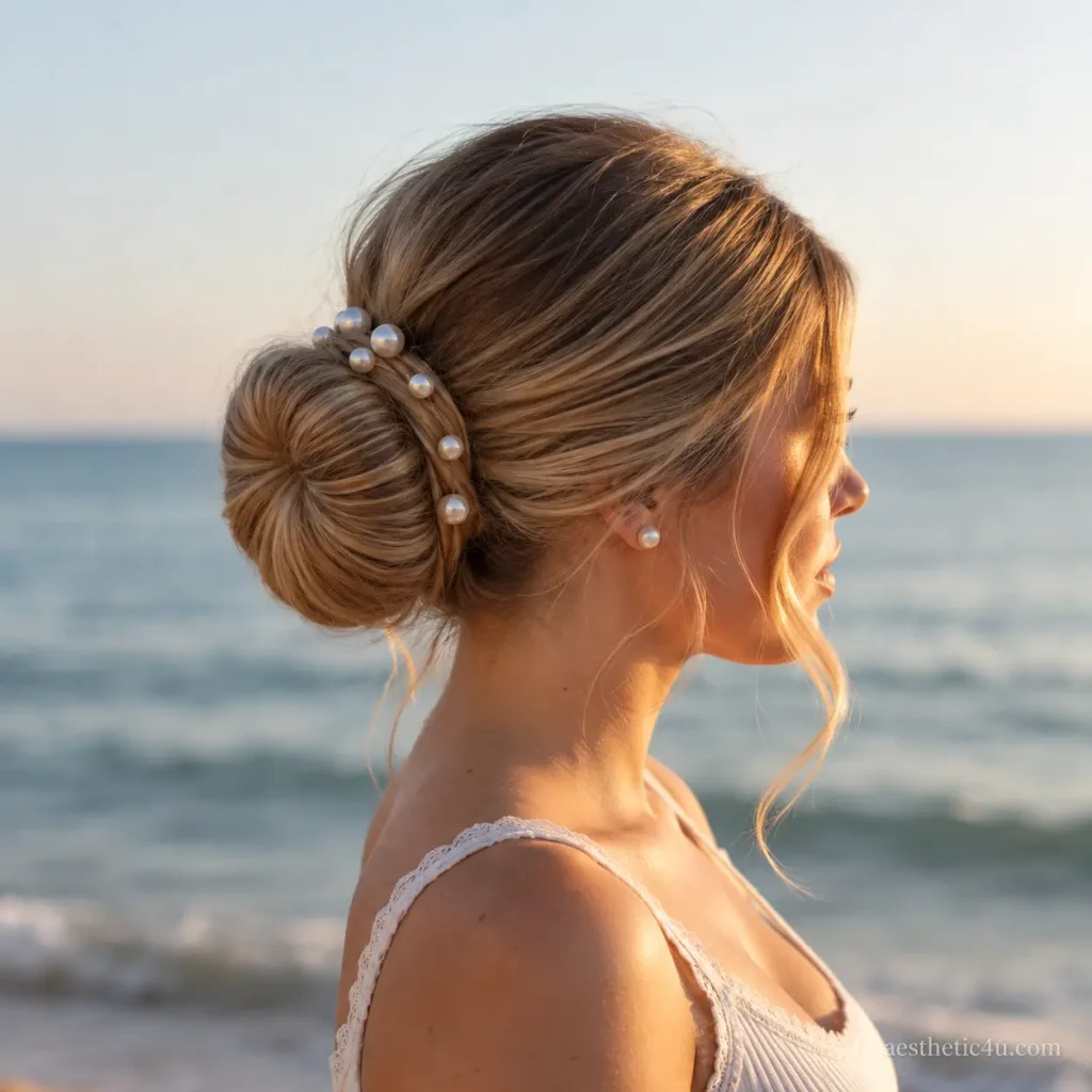 11. Pearl-Pin Low Bun
