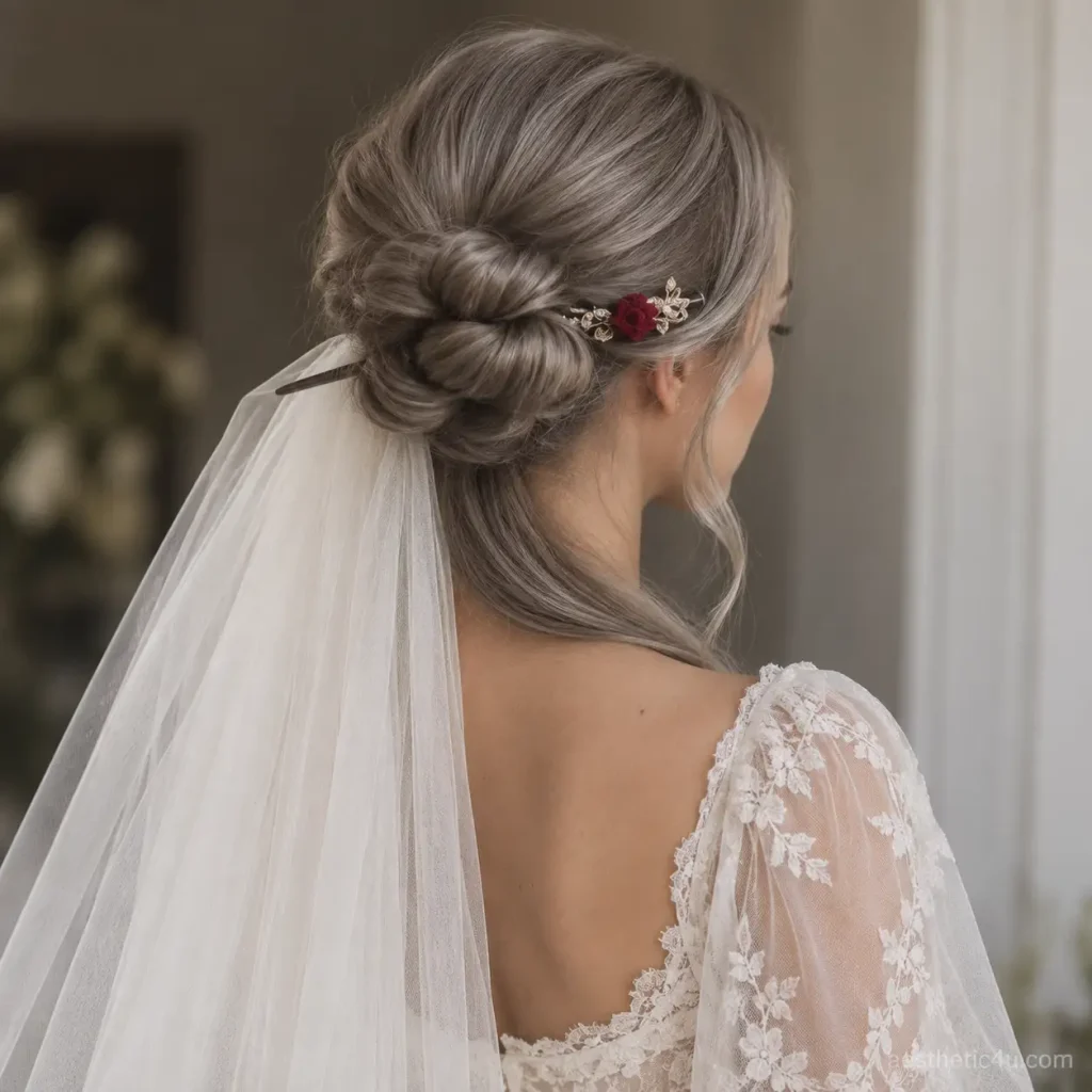 11. Side-Swept Updo With Veil