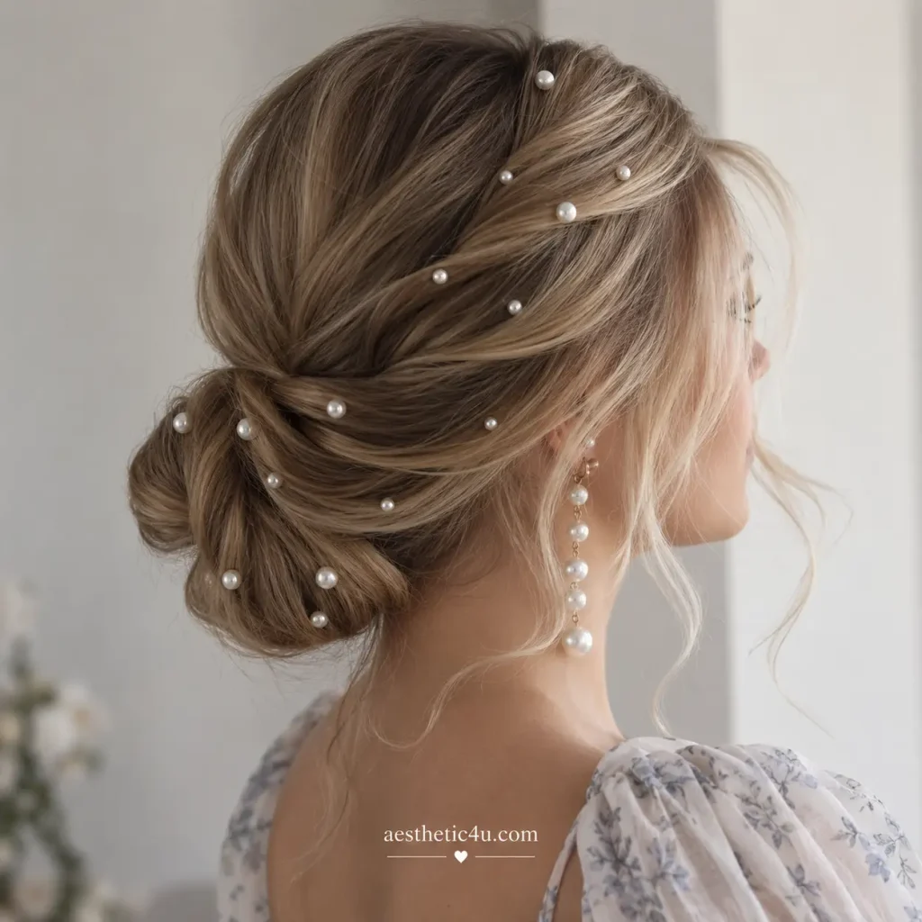 Textured Updo With Pearl Pins