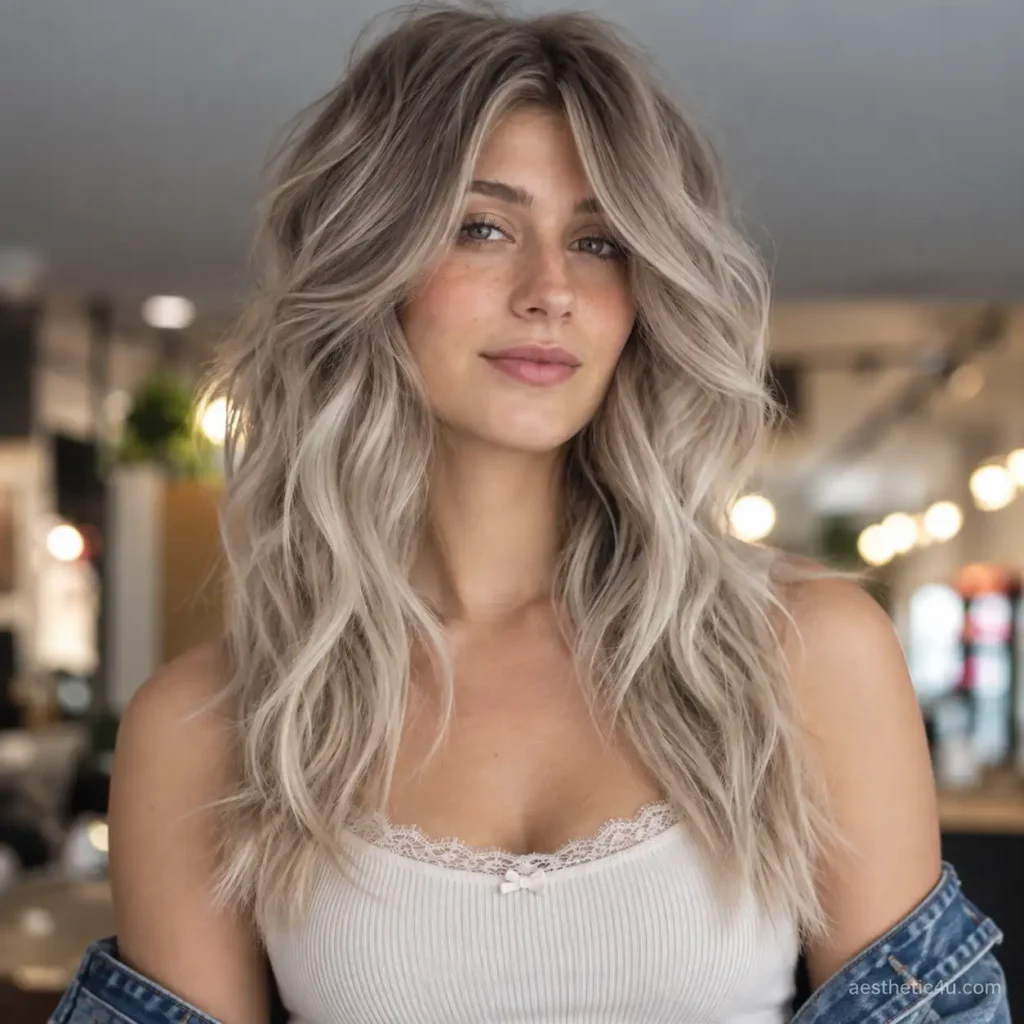 14. Bouncy Long Layers with Curtain Bangs
