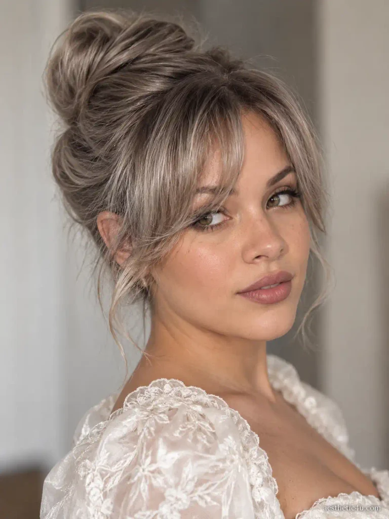 14. High Bun With Soft Bangs