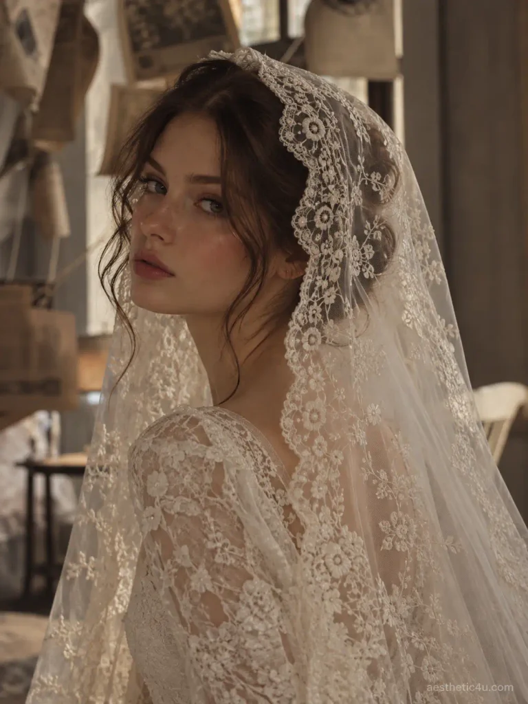 14. Soft French Twist With Lace Veil