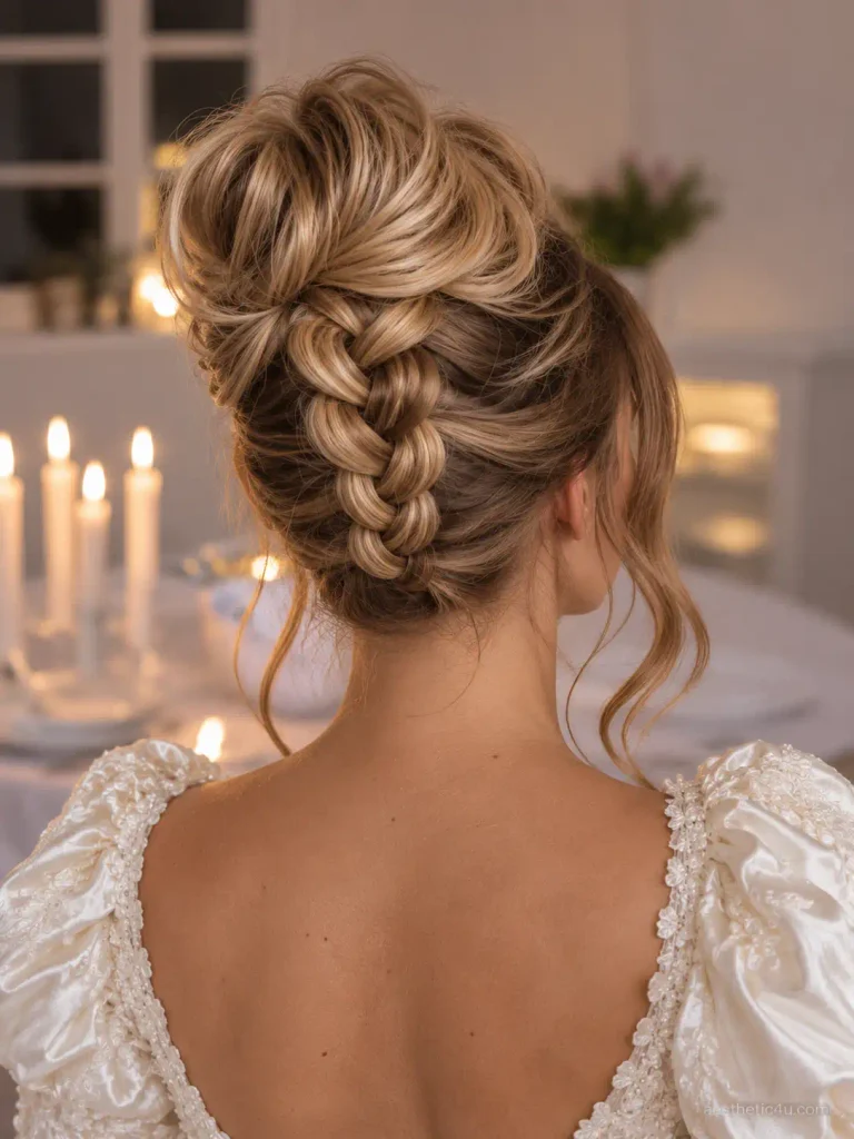 14. Upside Down Braid Into Messy Bun