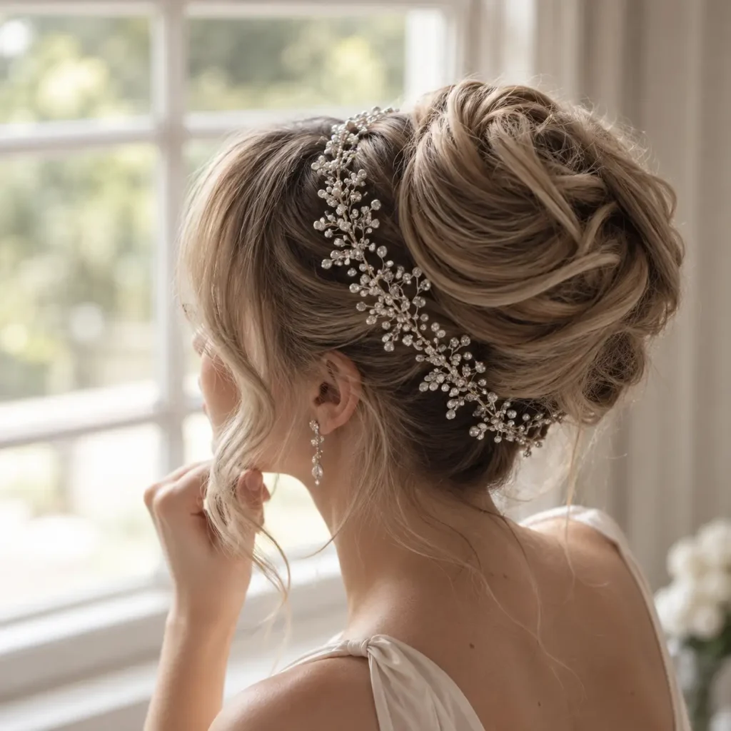 Textured Updo With Hair Vine