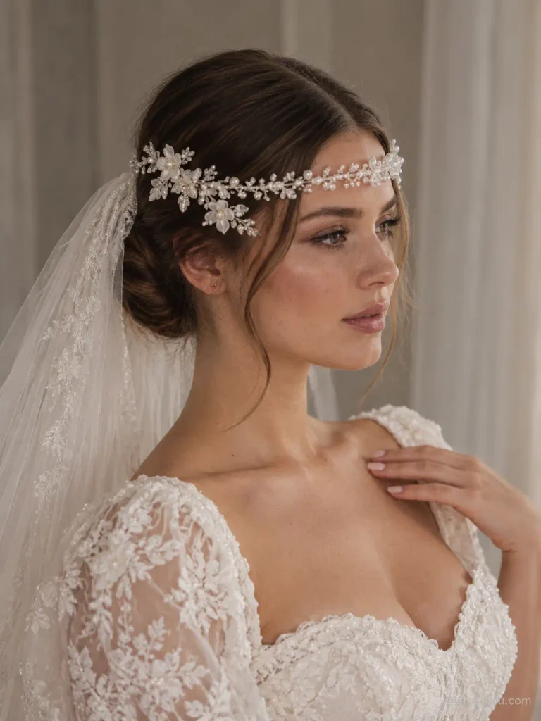 17. Low Bun With Crown and Veil