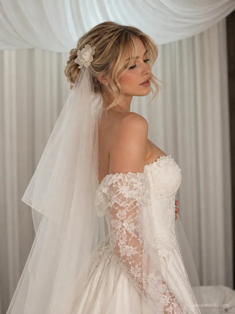 18. Bridal Updo With Tiara and Veil