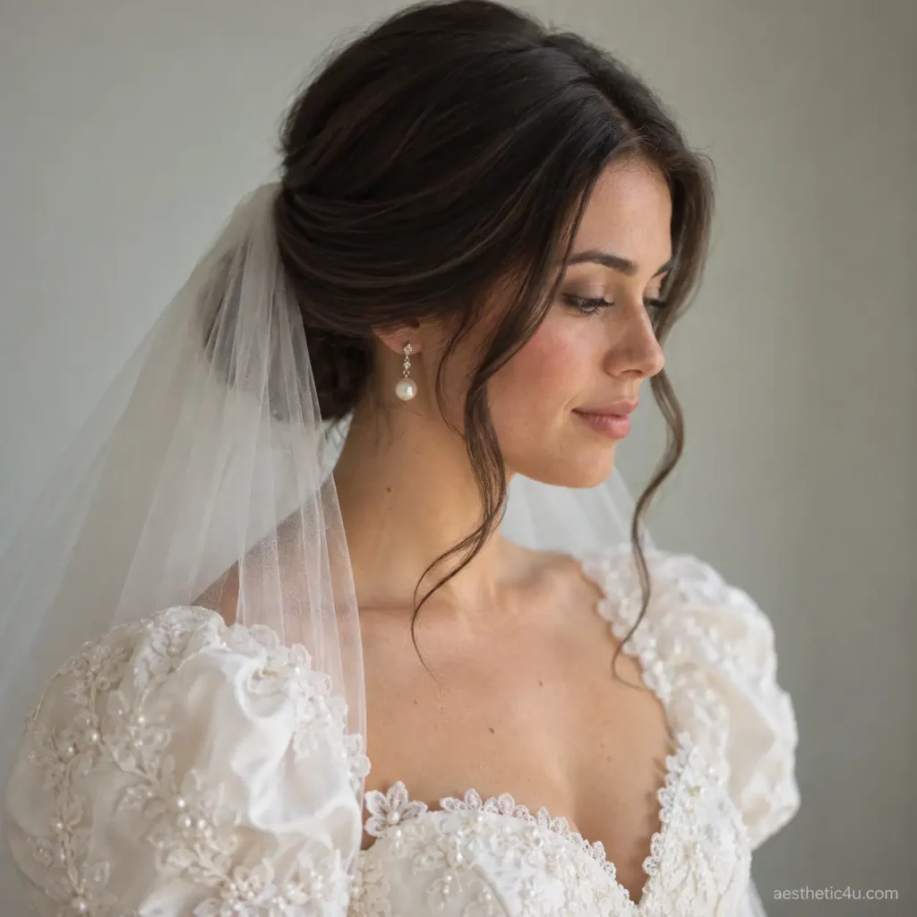 2. Romantic Low Chignon With Veil
