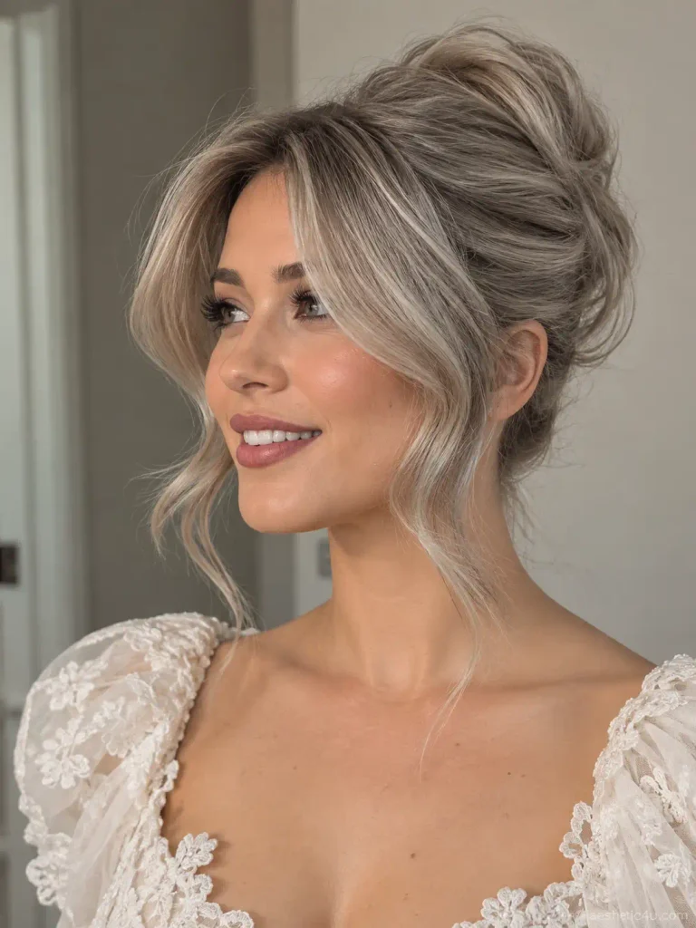2. Romantic Messy Bun With Face-Framing Pieces
