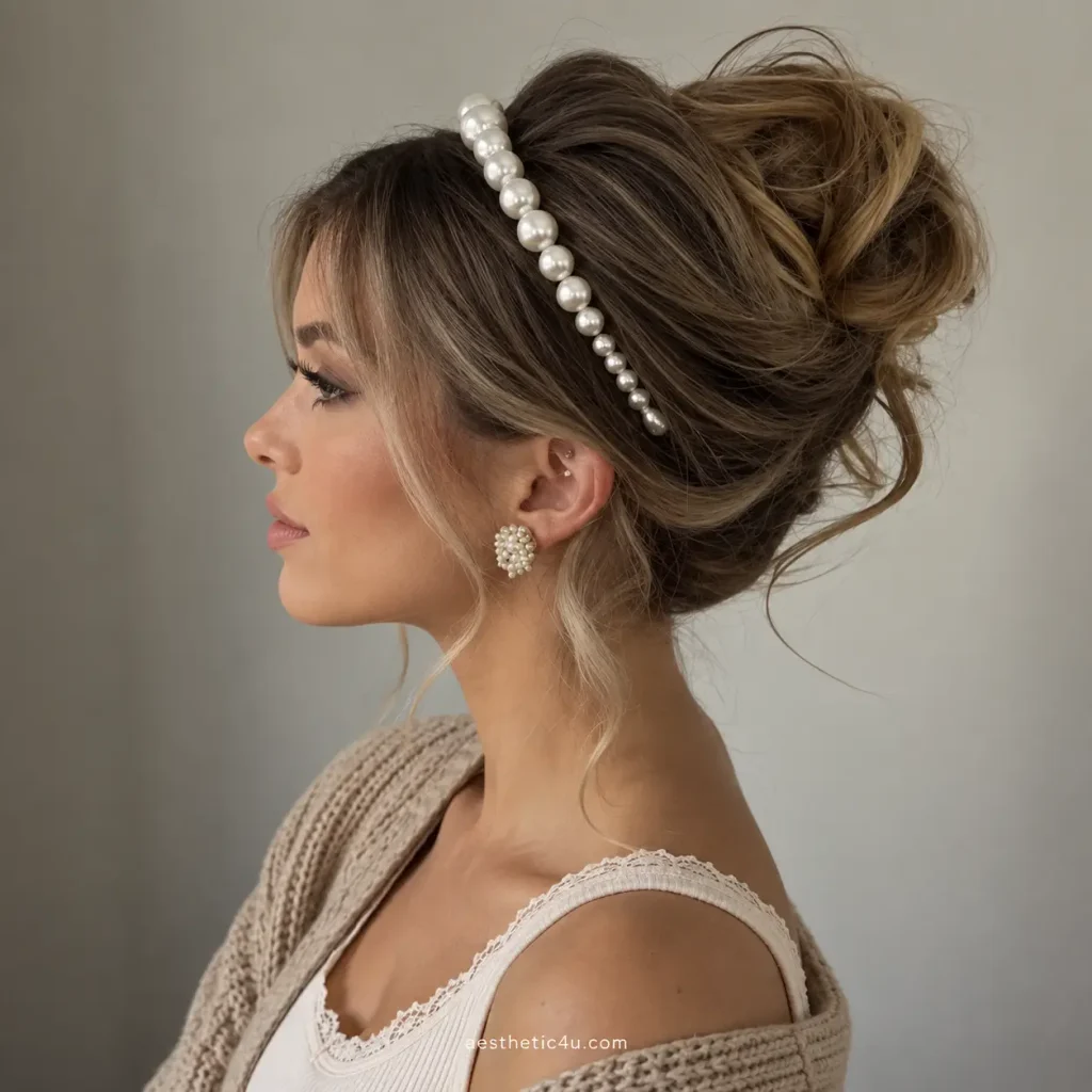 Messy Bun With Pearl Headband