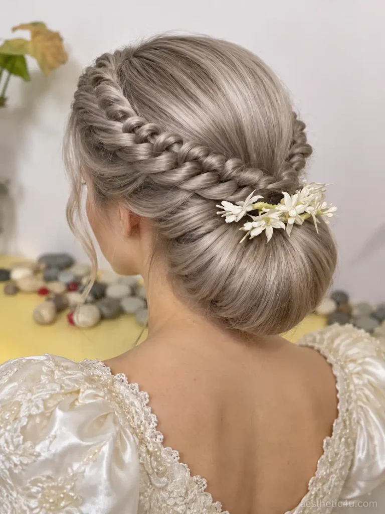 5. Braided Crown With Low Bun