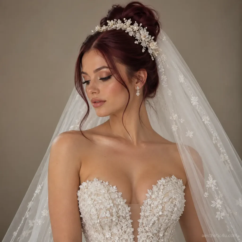 5. Sleek High Bun With Cathedral Veil