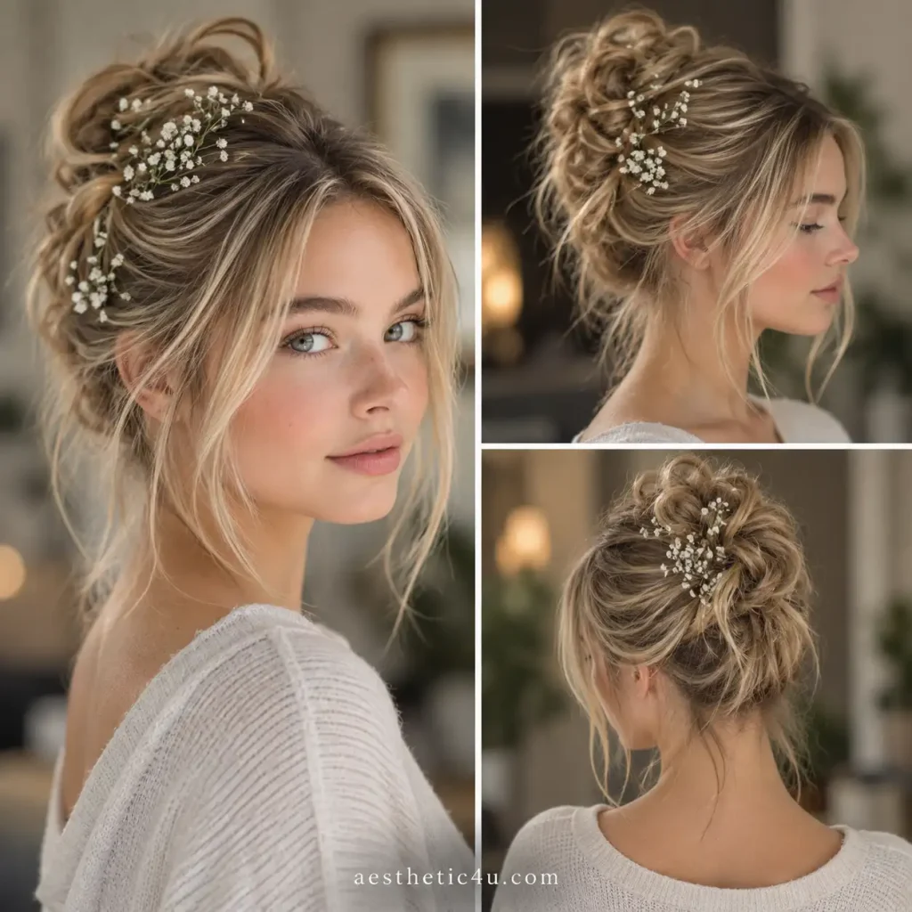 Textured Blonde Messy Bun