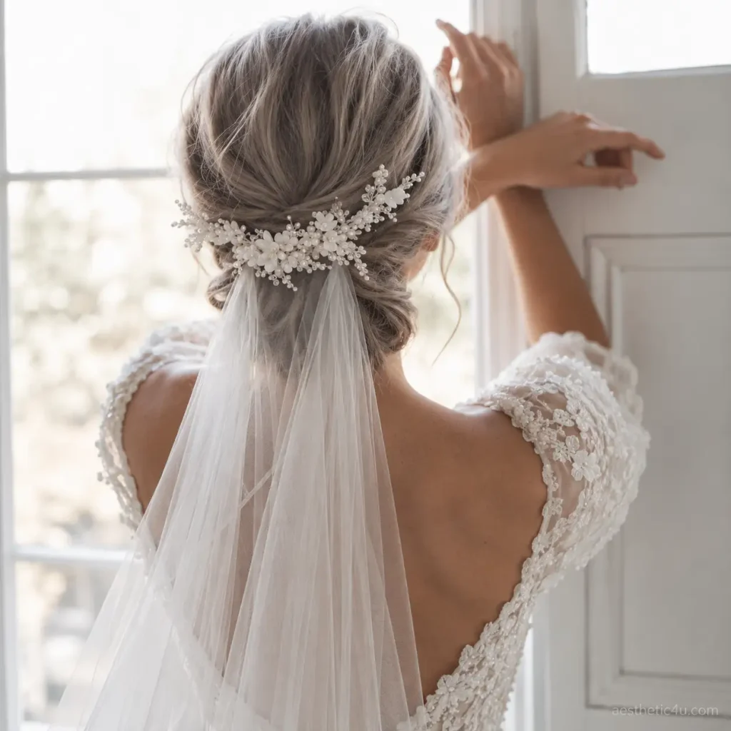 6. Low Bun With Blusher Veil