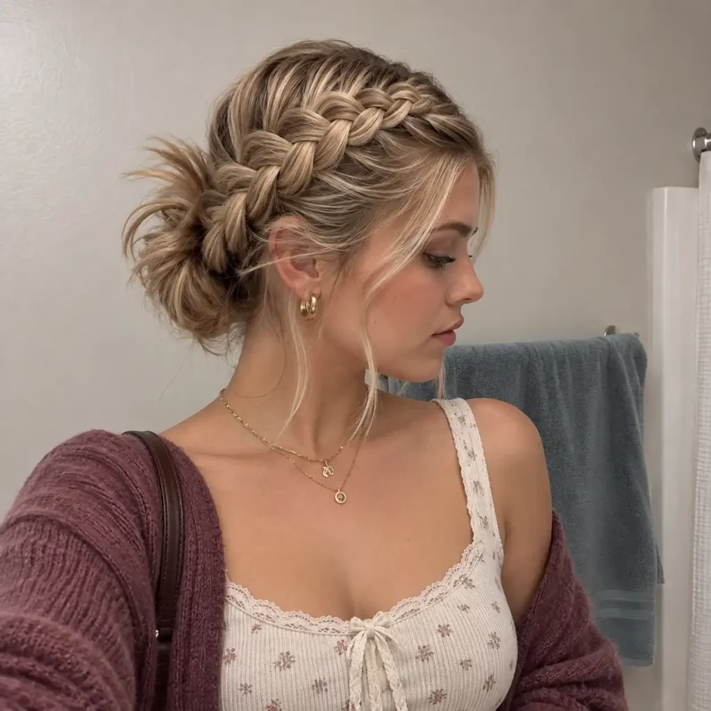 Messy Bun With a Small Braid