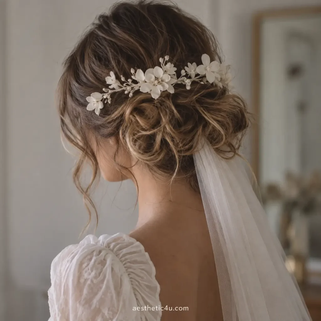 Low Messy Bun With Veil
