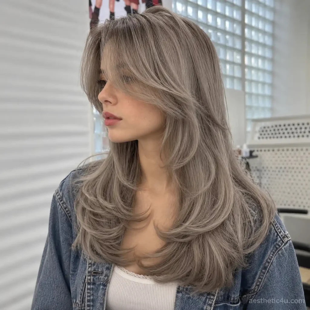 8. Long Curtain Bangs with Long Layers