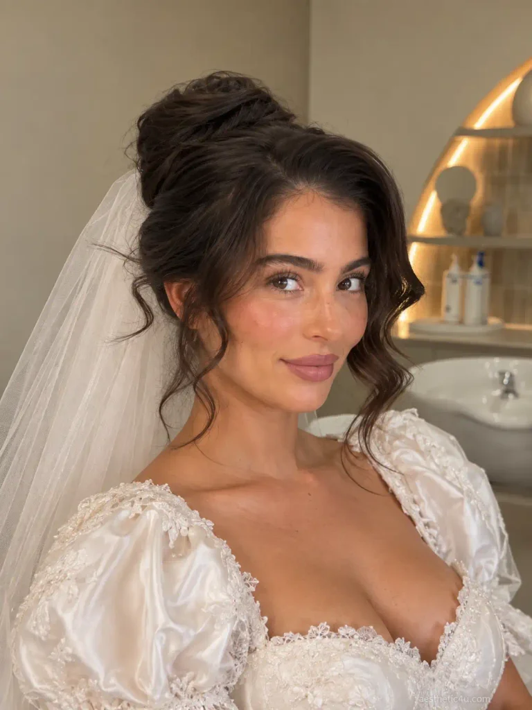 9. Messy Side Bun With Veil
