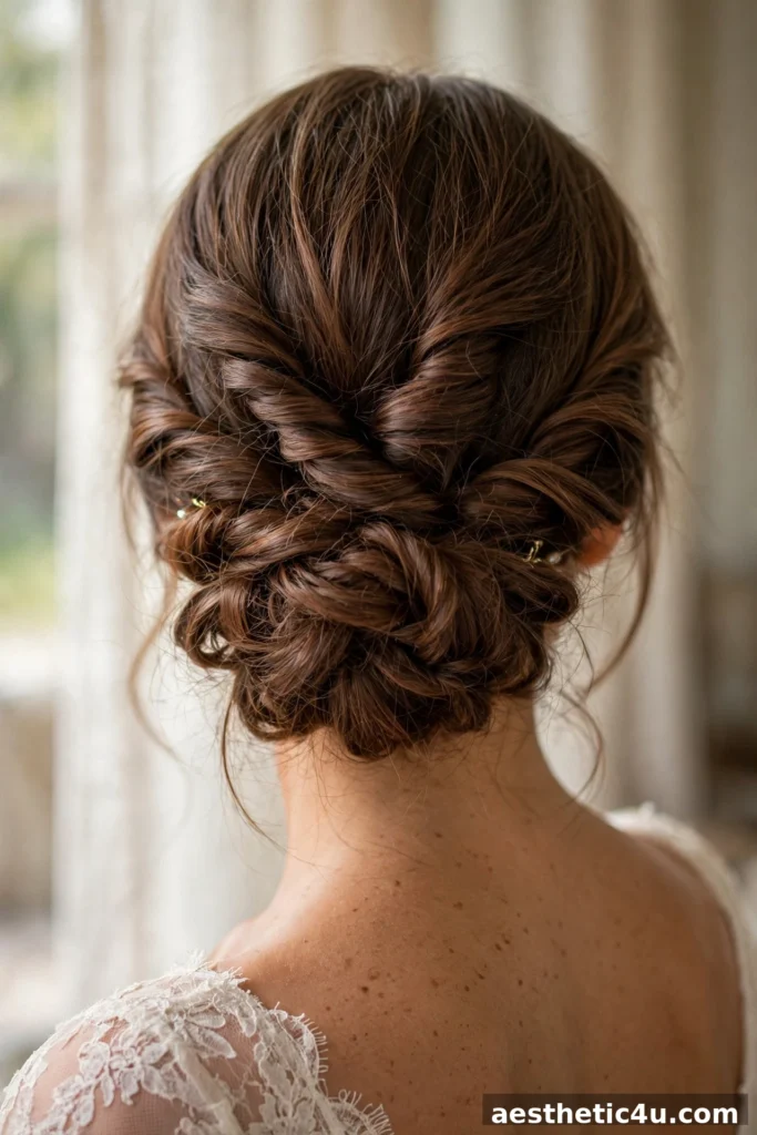 Twisted low chignon bridal hairstyle