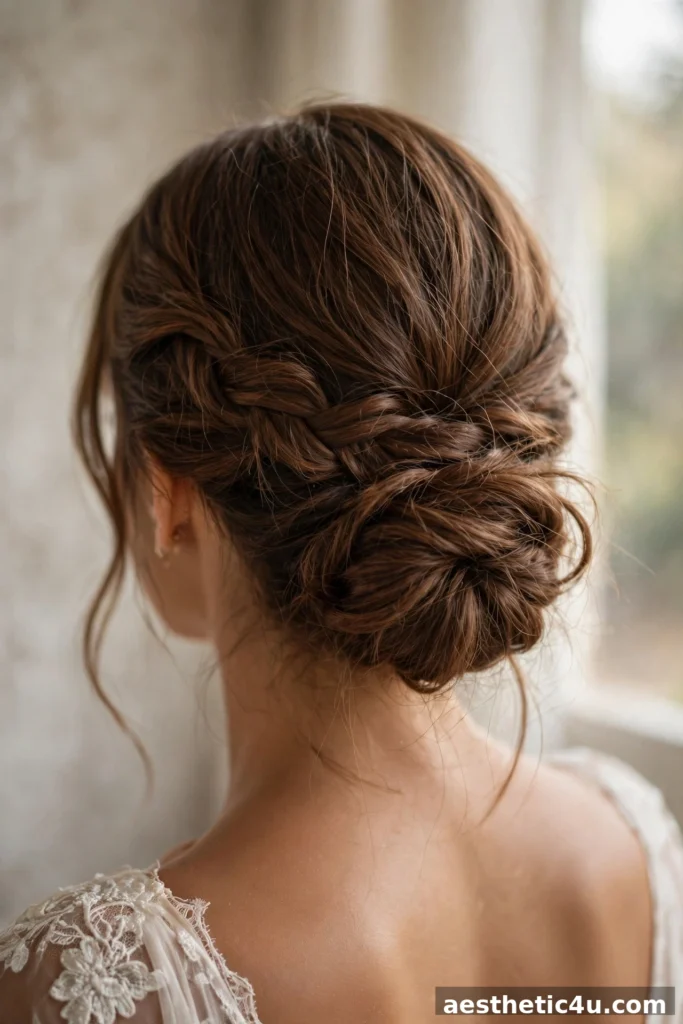 Braided low bun wedding hairstyle